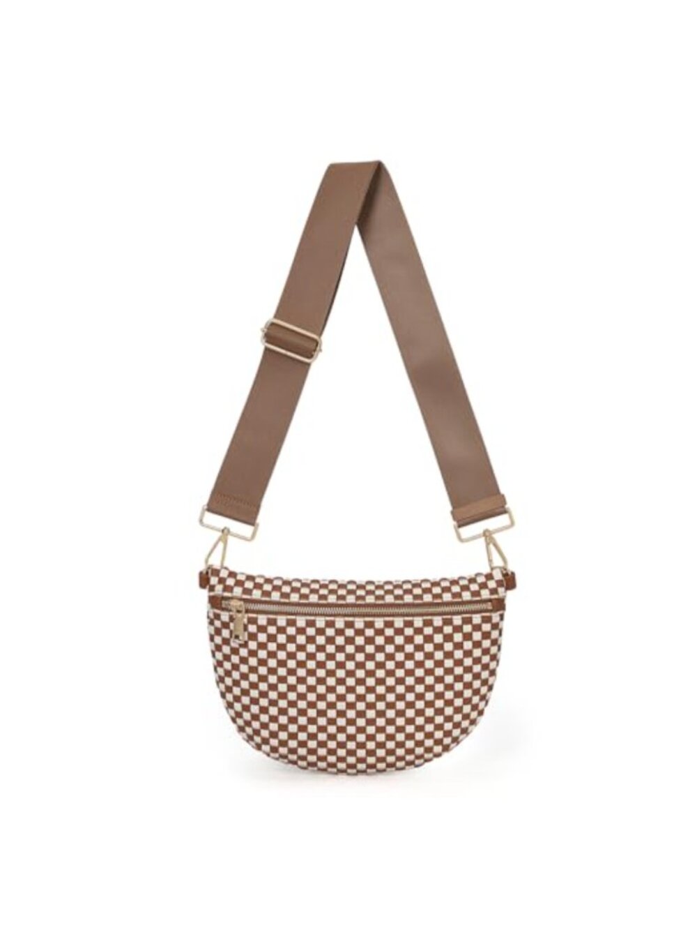 Woven Faux Leather Checkered Crossbody Sling Bag Women Bum Bag